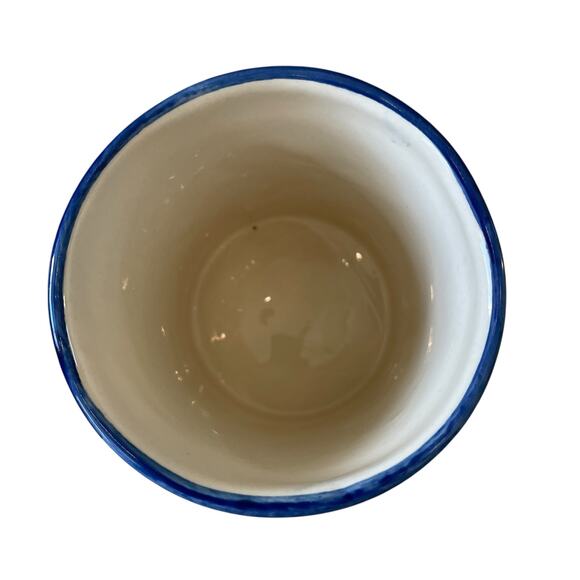 Hand Painted Checkered Ceramic Canister w/ Wood Lid Made in India Blue White NEW - Picture 8 of 16